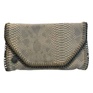 Stella McCartney Falabella Fold-Over Clutch Handbag Silver Black Vegan Python Le